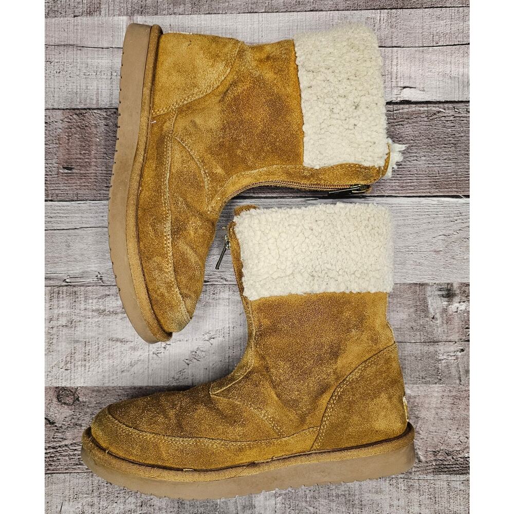UGG KOOLABUURA Ankle BOOTS BOOTIES 1121540K Suede Fur Brown Zip Up Big Girl 4 - Picture 5 of 9